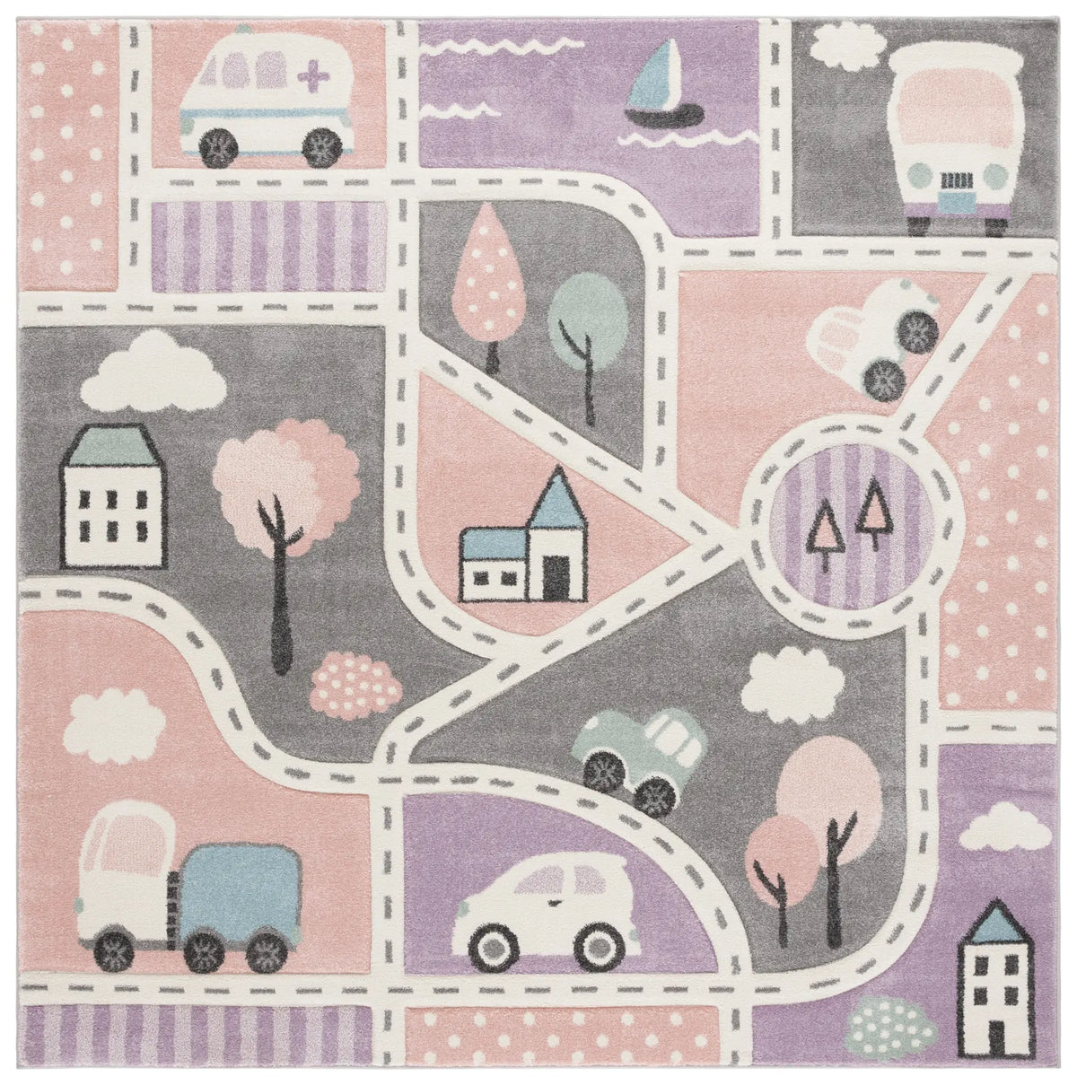 Safavieh Carousel Kids 100 6'-7" x 6'-7" Rug in Grey / Pink