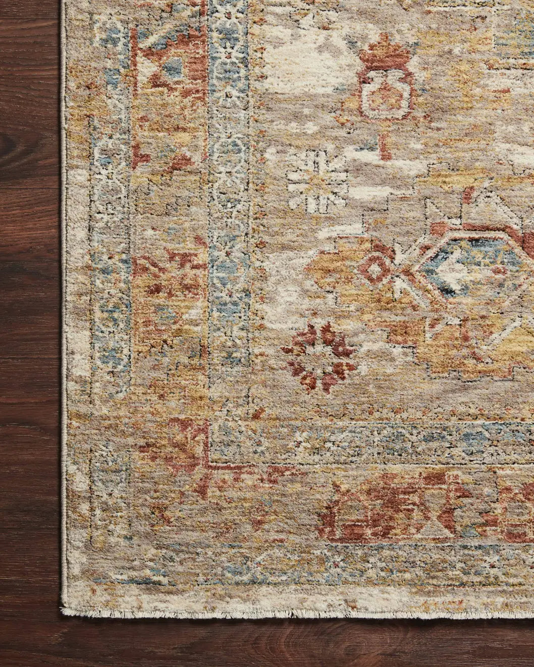 Loloi Gaia Gaa-02 Gold/Taupe Rugs - corner on wood