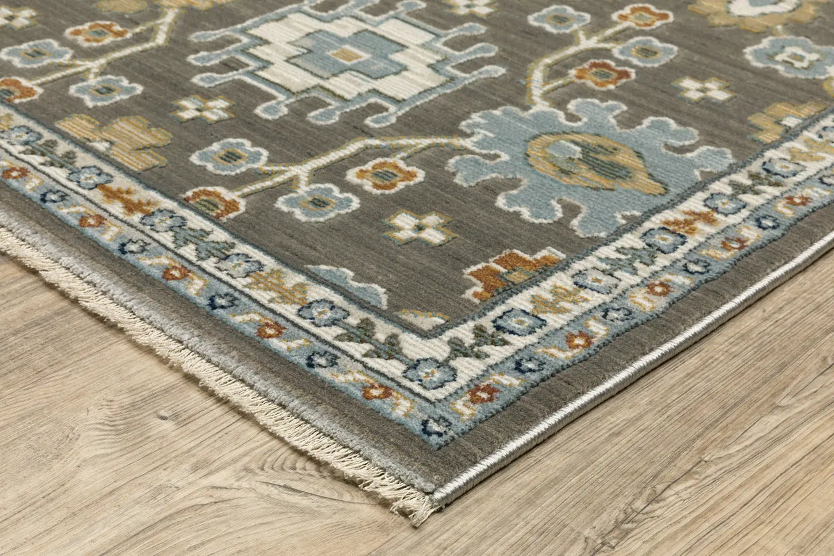 Oriental Weavers Sphinx KEIRA KEI01 Grey Floral Rugs - corner detail