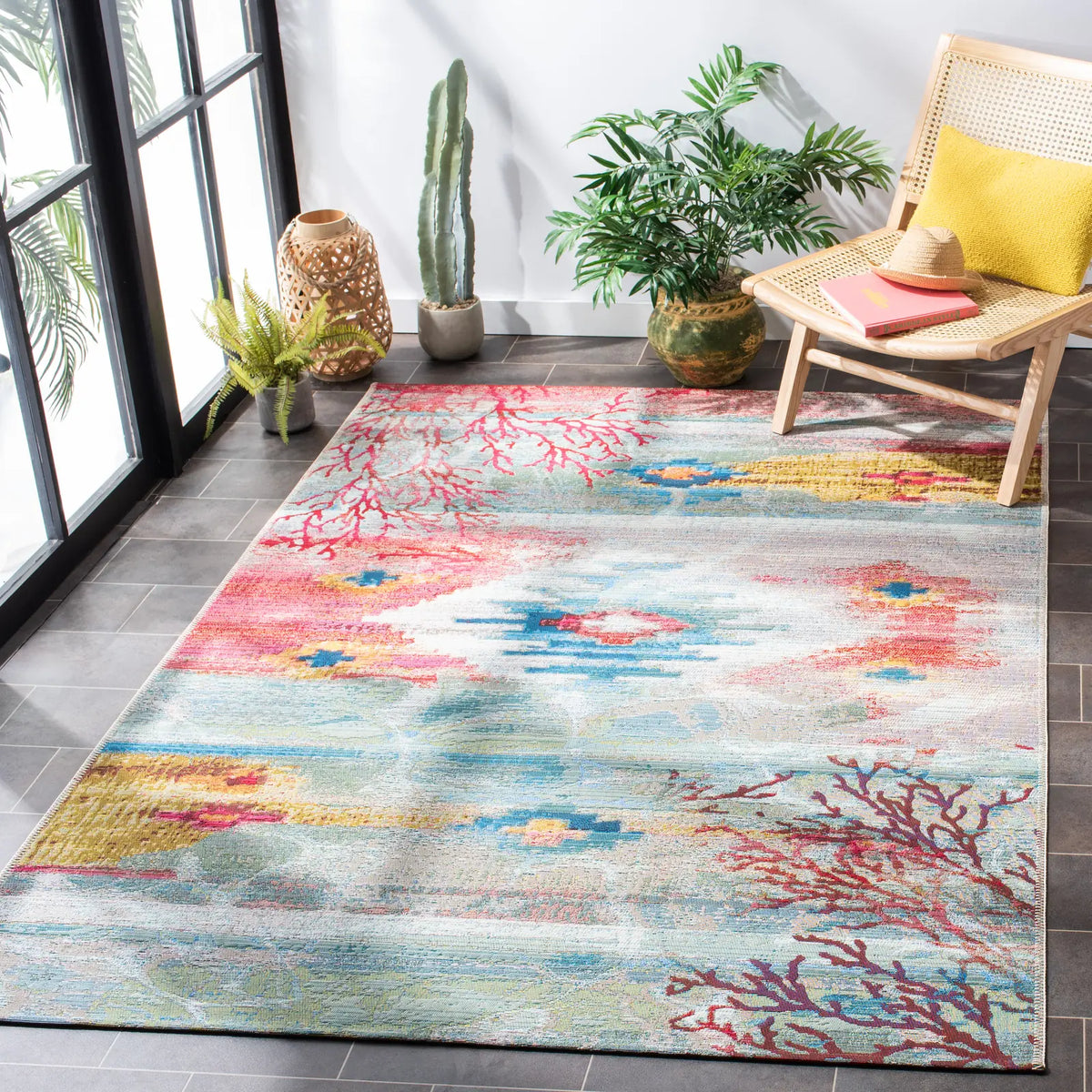 Safavieh Barbados 500 4'-0" x 6'-0" Rug in Light Blue / Pink