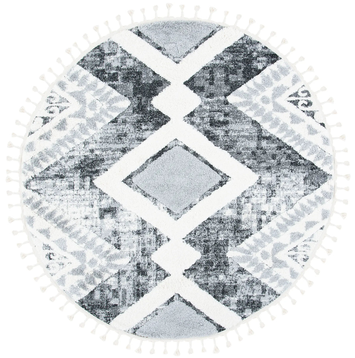 Safavieh Moroccan Tassel Shag 6'-7" x 6'-7" Rug in Grey / Ivory
