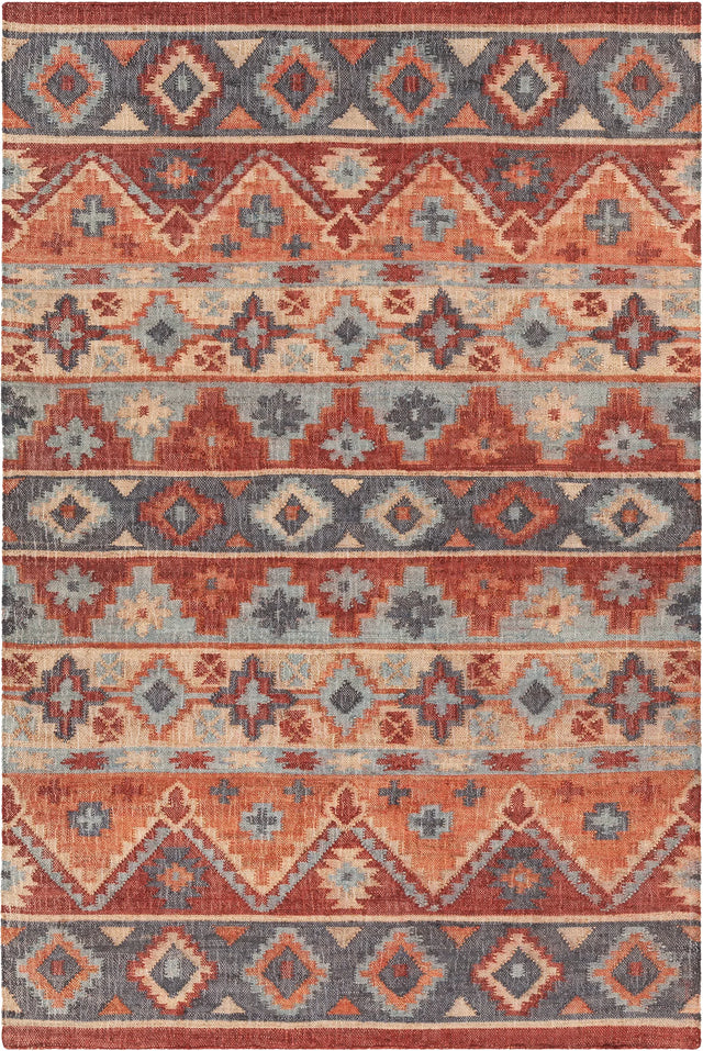 Chandra Ethel ETH-52804 Red / Orange / Blue / Natural rug, flat view