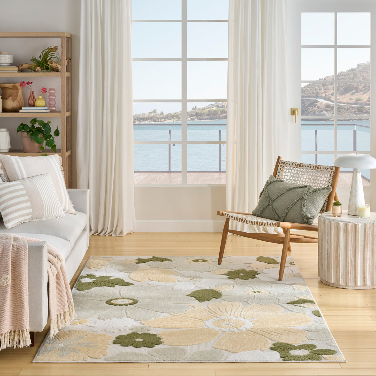 Nourison Aloha ALH42 Machine Made Ivory, Green Rug