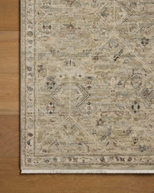 Loloi Briar BRR-03 Silver / Moss Rug - corner on wood