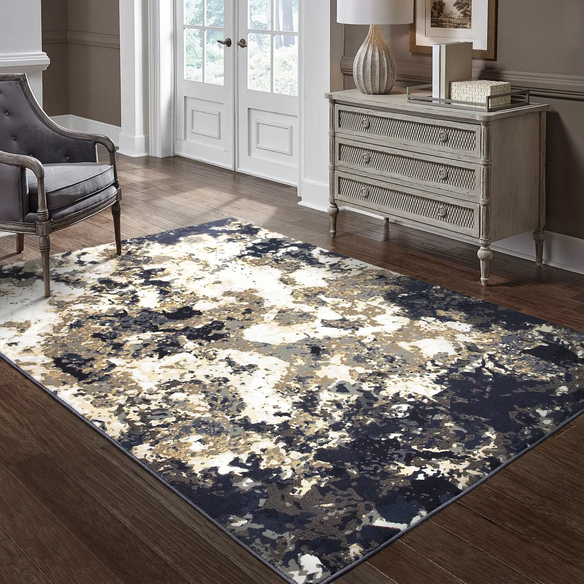 Oriental Weavers Sphinx Bowen 1808Q Navy / Gold Rugs - room scene