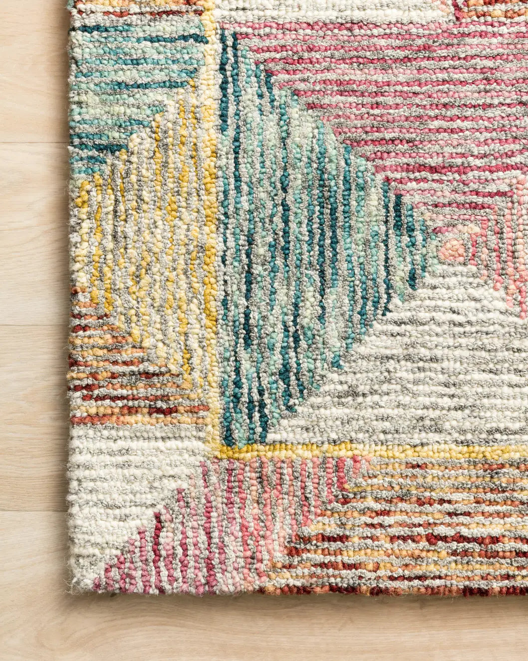 Loloi Spectrum Spe-01 Silver/Fiesta Rugs - corner on wood
