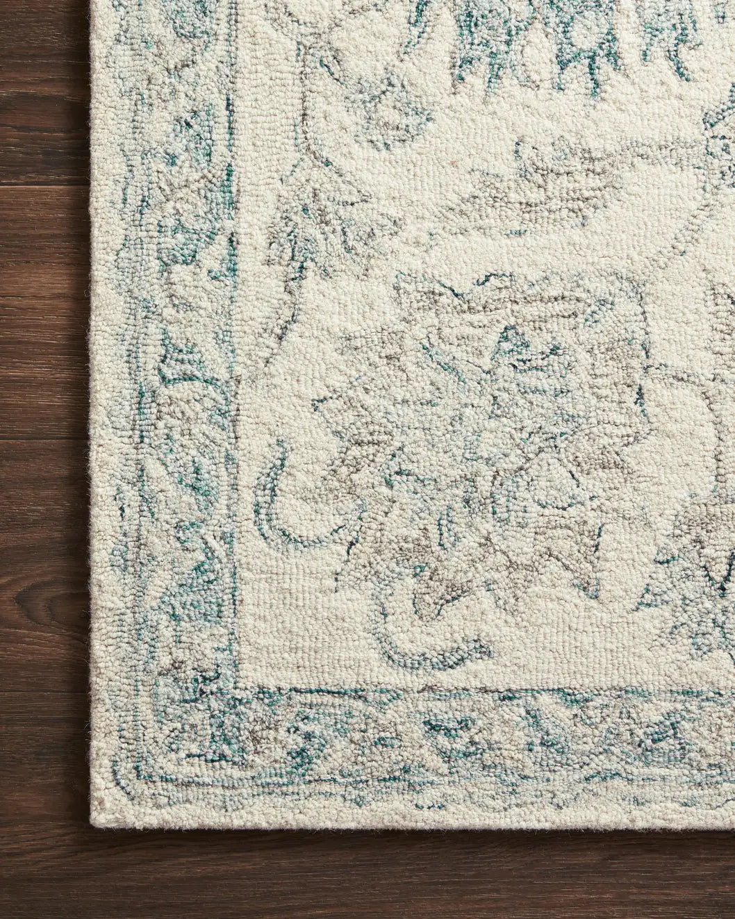 Loloi Norabel Nor-04 Ivory/Blue Rugs - corner on wood