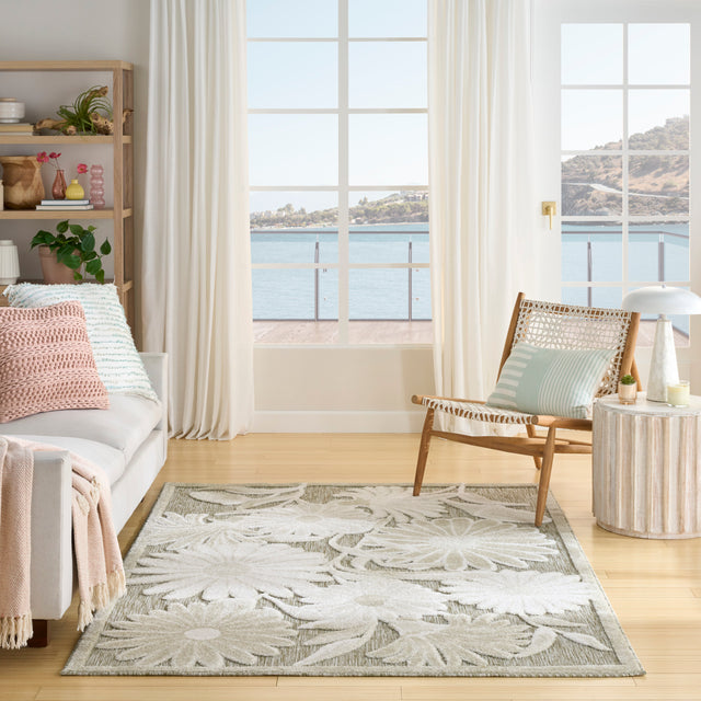 Nourison Aloha ALH33 Machine Made Ivory, Sage Rug