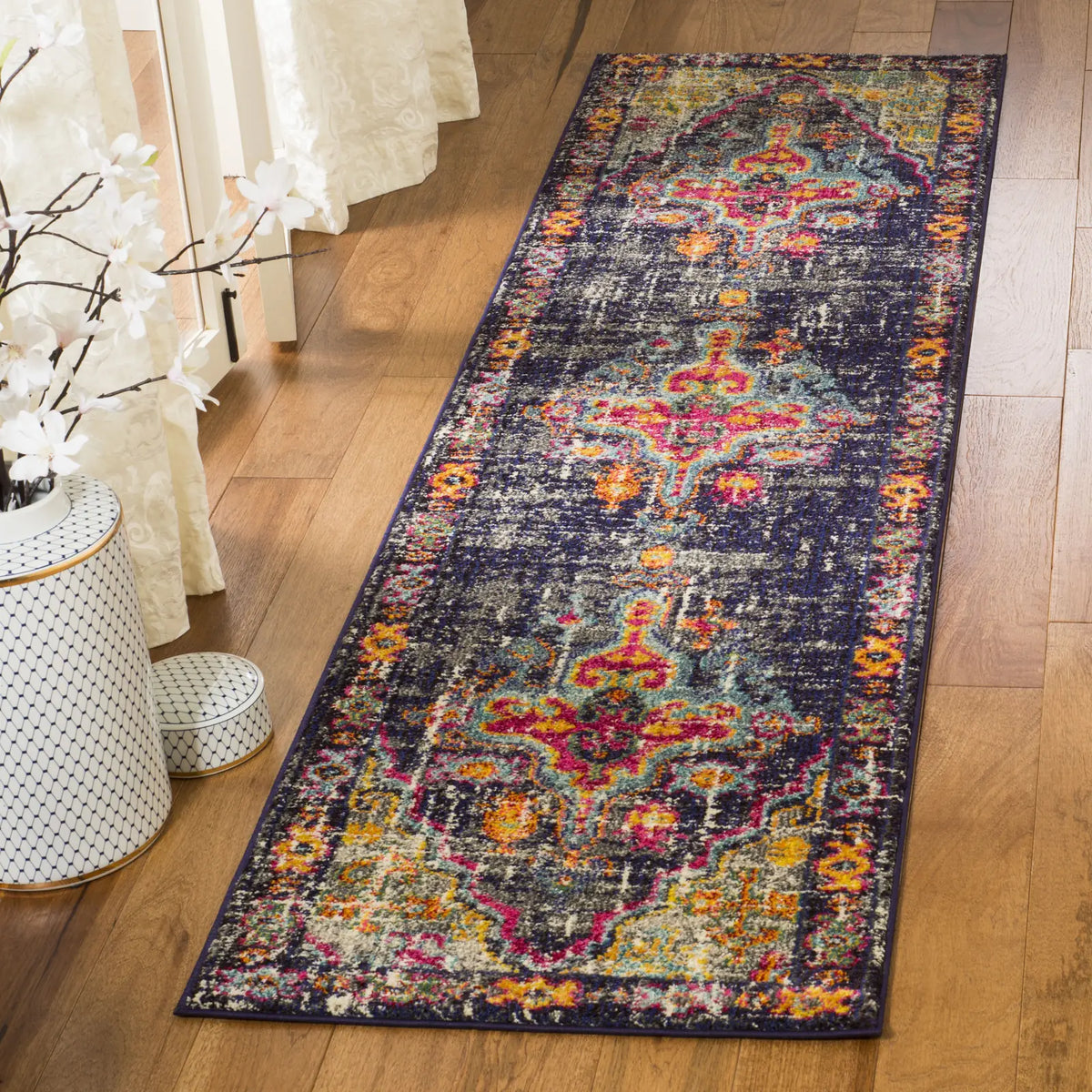 Safavieh Monaco 2'-2" x 12'-0" Rug in Grey / Fuchsia