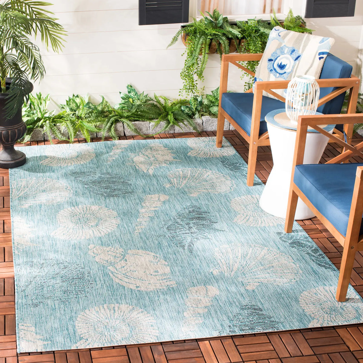 Safavieh Courtyard 5'-3" x 7'-7" Rug in Aqua / Cream