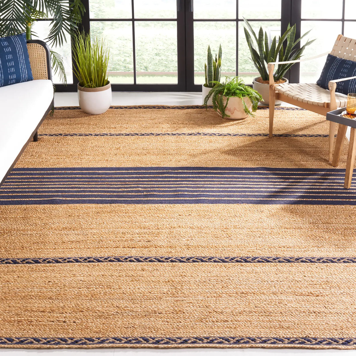 Safavieh Natural Fiber 6'-0" x 9'-0" Rug in Natural / Navy