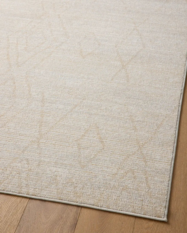 Loloi Kamala Kam-03 Natural/Mist Rug - angled corner on wood