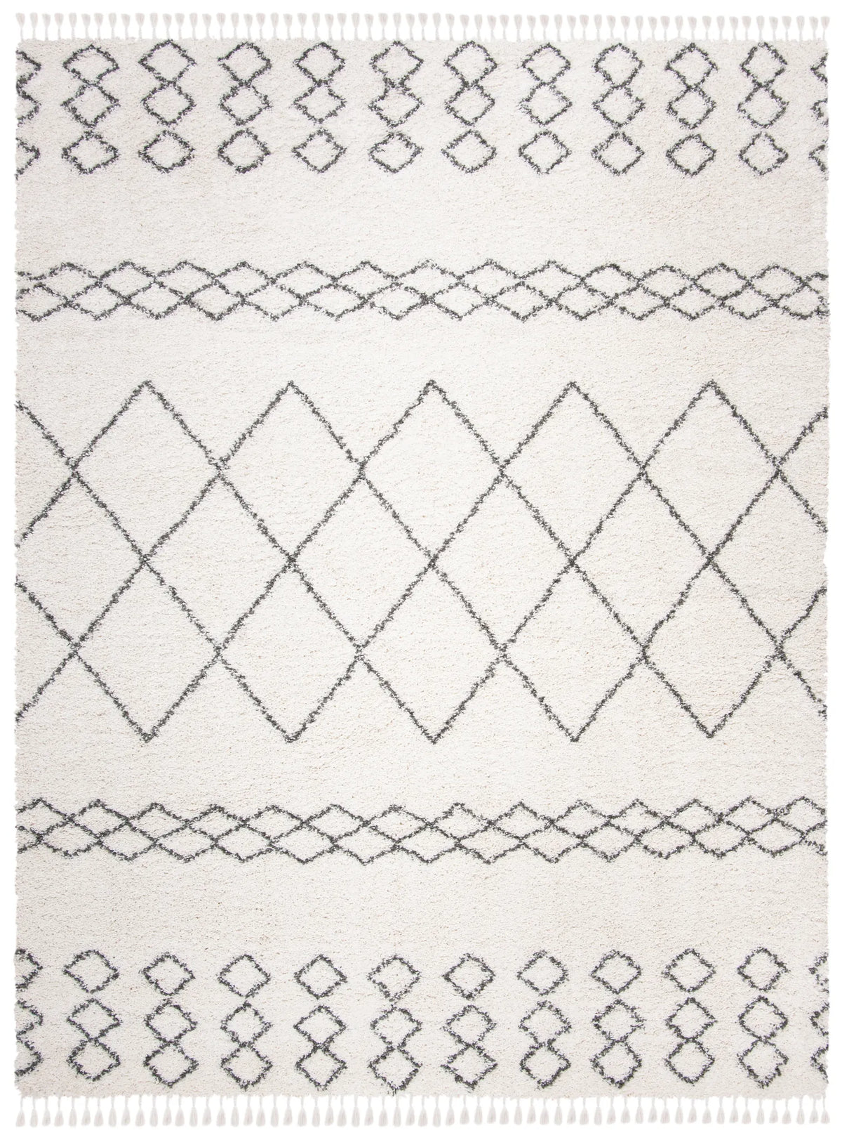 Safavieh Moroccan Fringe Shag 10'-0" x 14'-0" Rug in Ivory / Grey