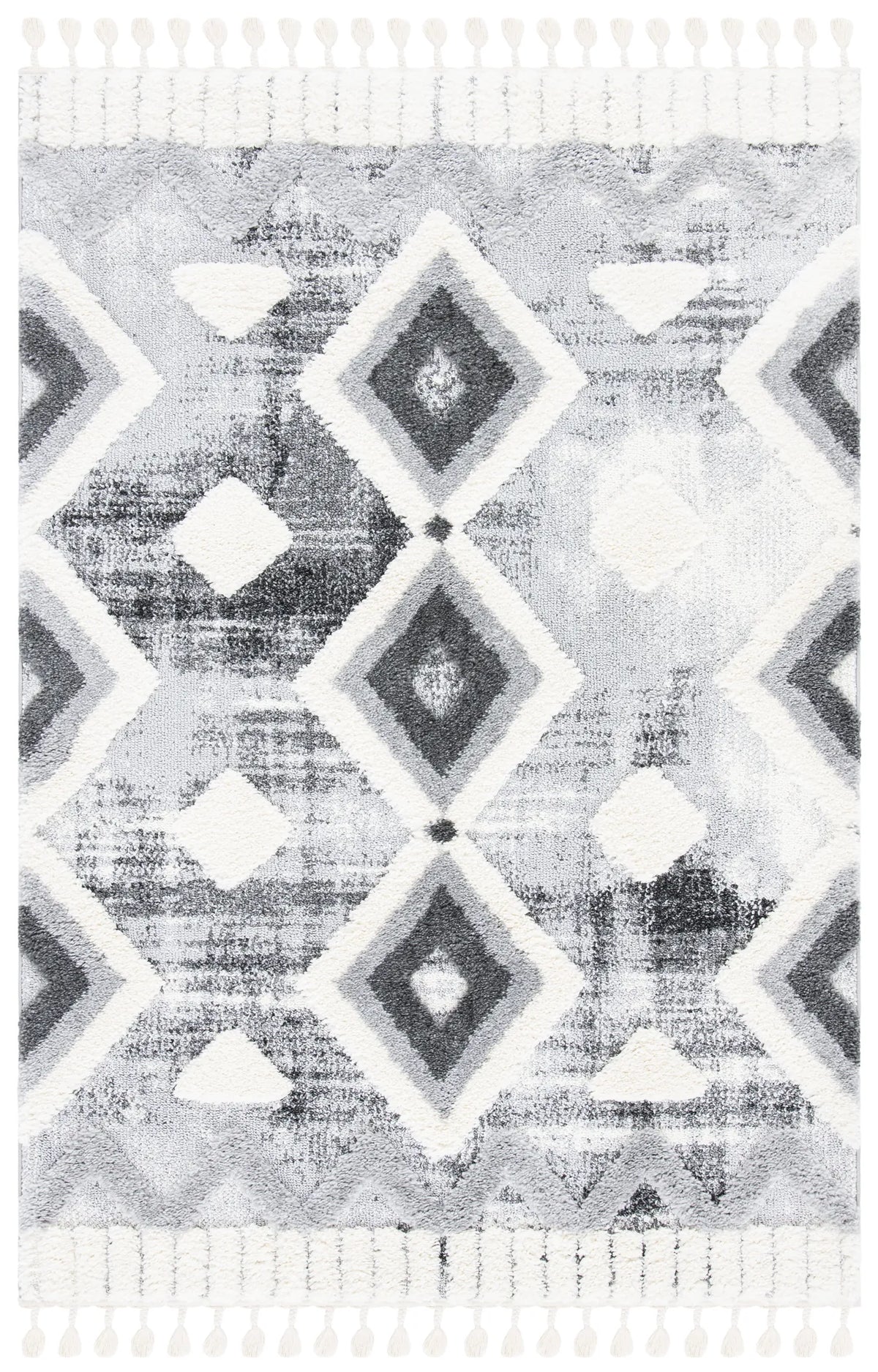 Safavieh Moroccan Tassel Shag 4'-0" x 6'-0" Rug in Grey / Ivory
