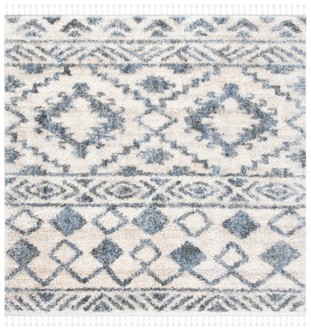 Safavieh Berber Fringe Shag 6'-7" x 6'-7" Rug in Cream / Navy
