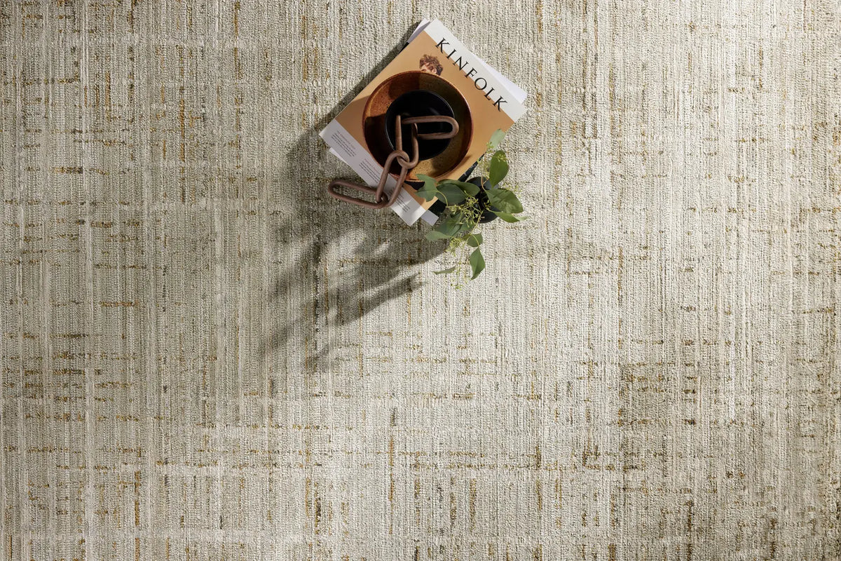 Loloi Wade Wae-03 Mist/Gold Rug - styled aerial 1
