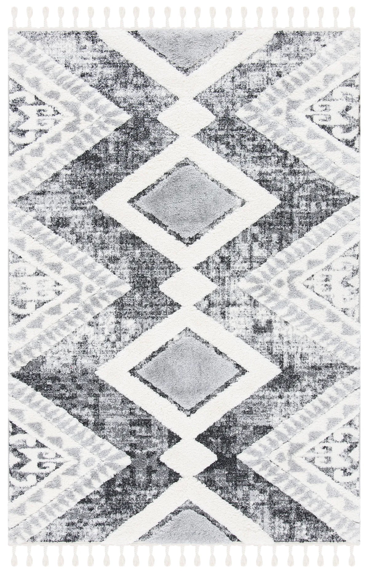 Safavieh Moroccan Tassel Shag 4'-0" x 6'-0" Rug in Grey / Ivory