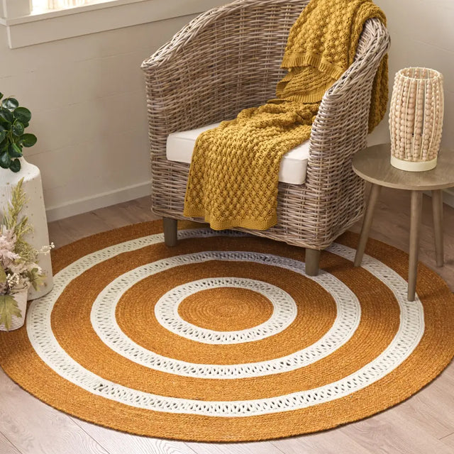 Safavieh Braided 5'-0" x 5'-0" Rug in Gold / Ivory