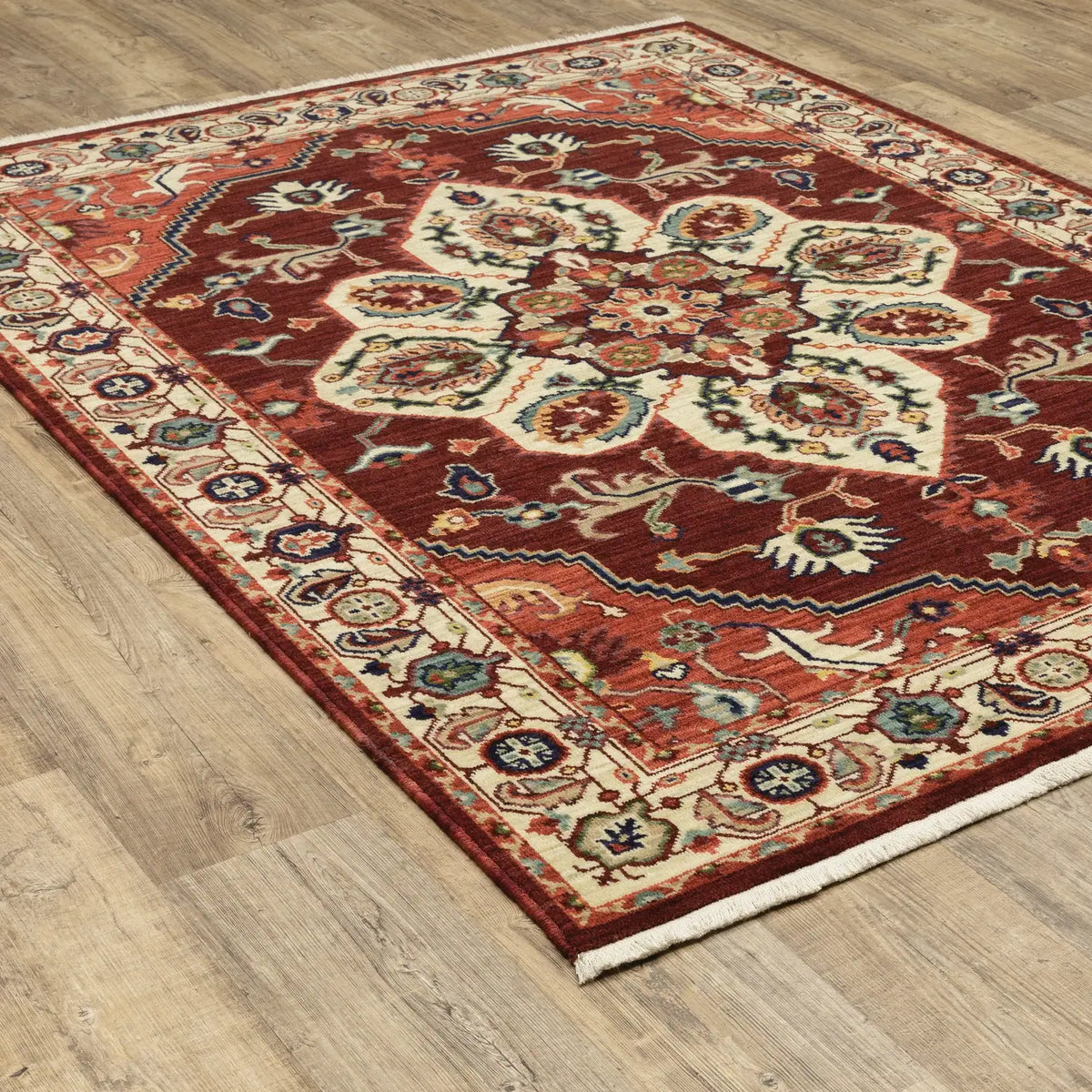 Oriental Weavers Lilihan 5502C Red/ Ivory Rug - angle detail