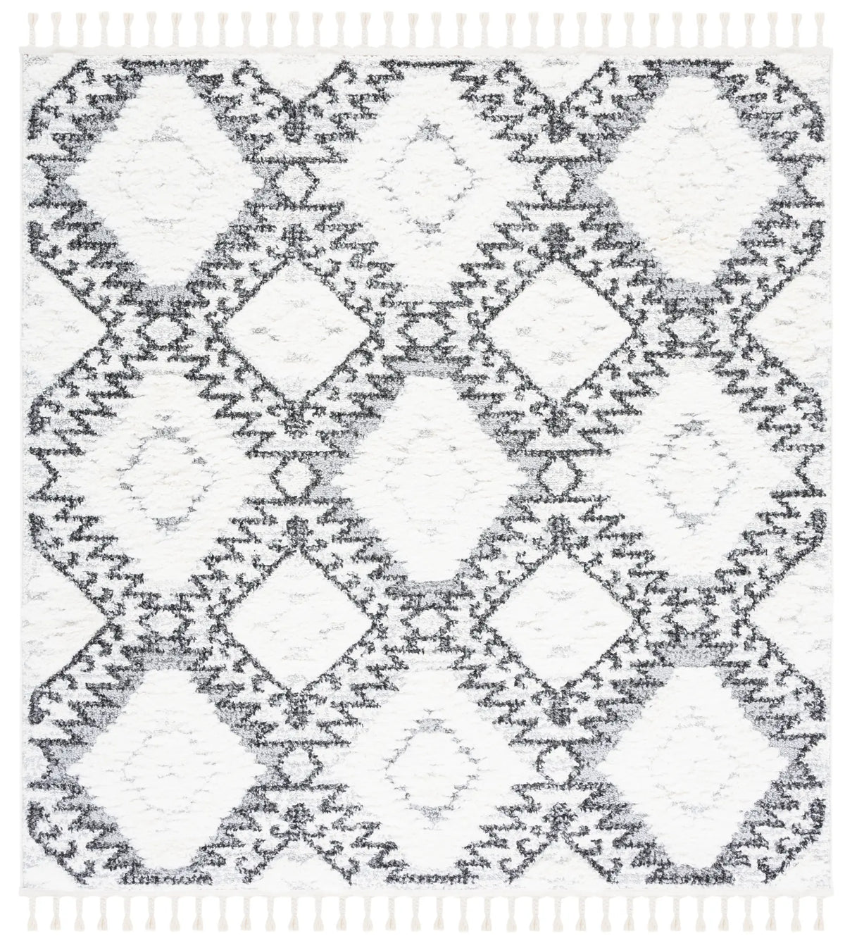 Safavieh Moroccan Tassel Shag 6'-7" x 6'-7" Rug in Ivory / Grey