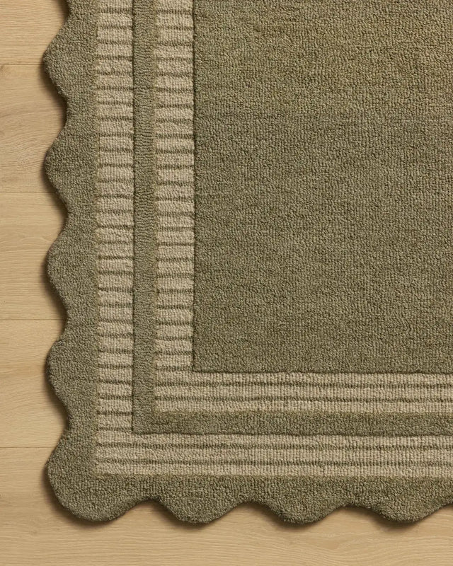 Chris Loves Julia x Loloi Scottie SCO-01 Olive / Pebble Rug - corner on wood
