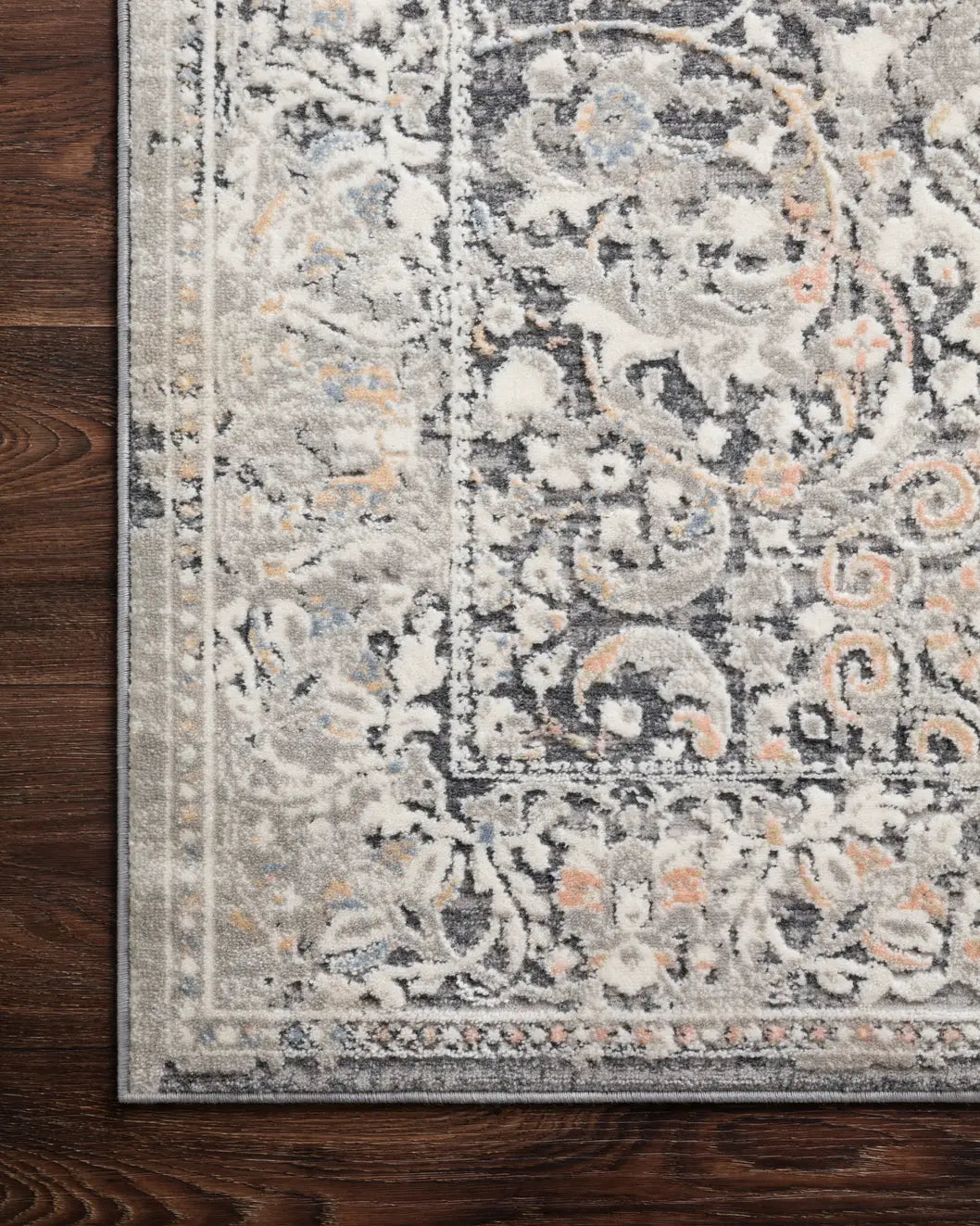 Loloi Lucia Luc-04 Grey / Mist Rugs - corner on wood