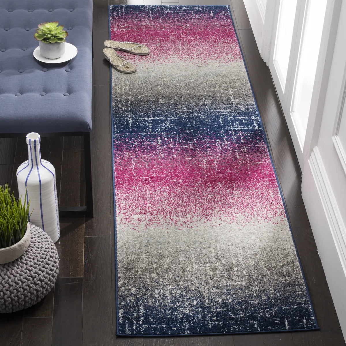 Safavieh Madison 2'-3" x 8'-0" Rug in Fuchsia / Navy