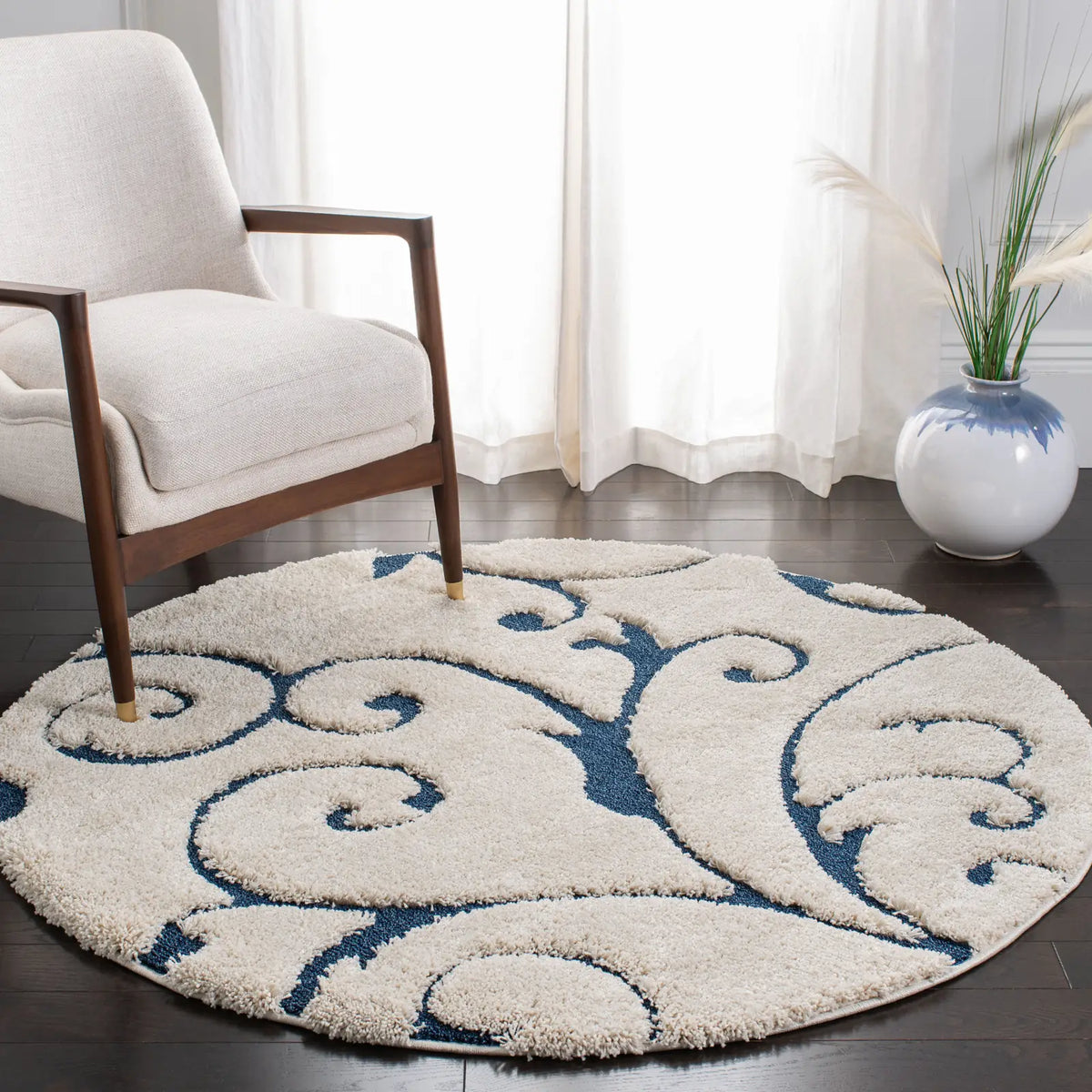 Safavieh Florida Shag 5'-0" x 5'-0" Rug in Cream / Blue