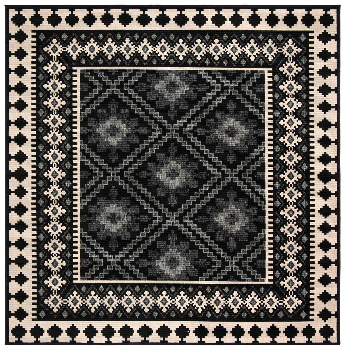 Safavieh Veranda 6'-7" x 6'-7" Rug in Black / Creme
