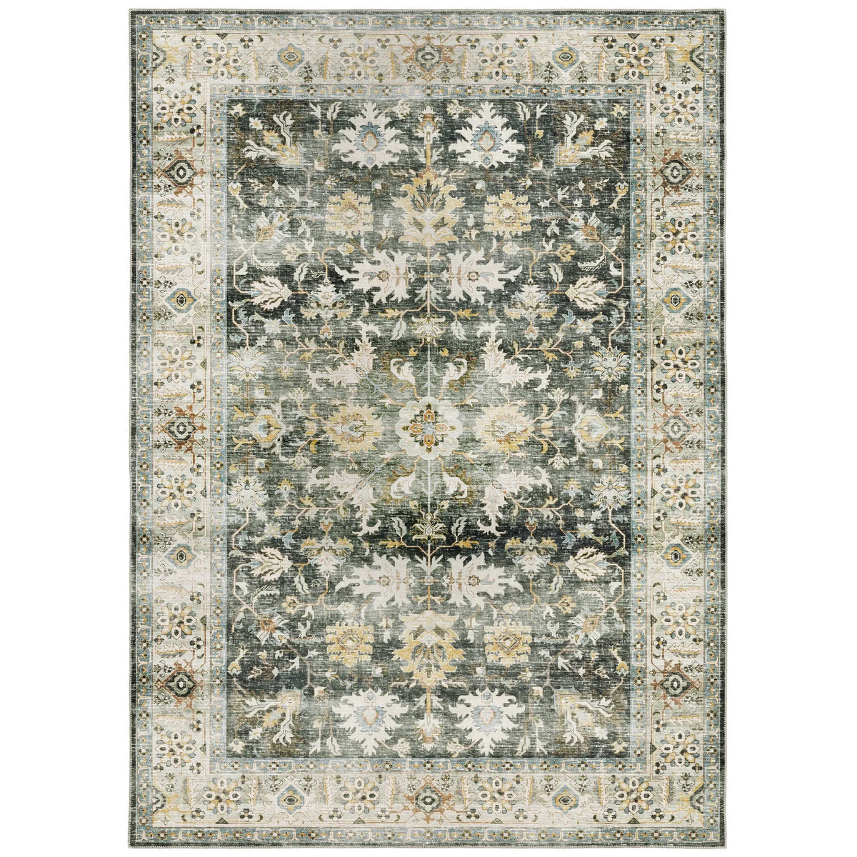 Oriental Weavers Machine Washable Charleston Cha09 Charcoal/ Gold Rug - main flat