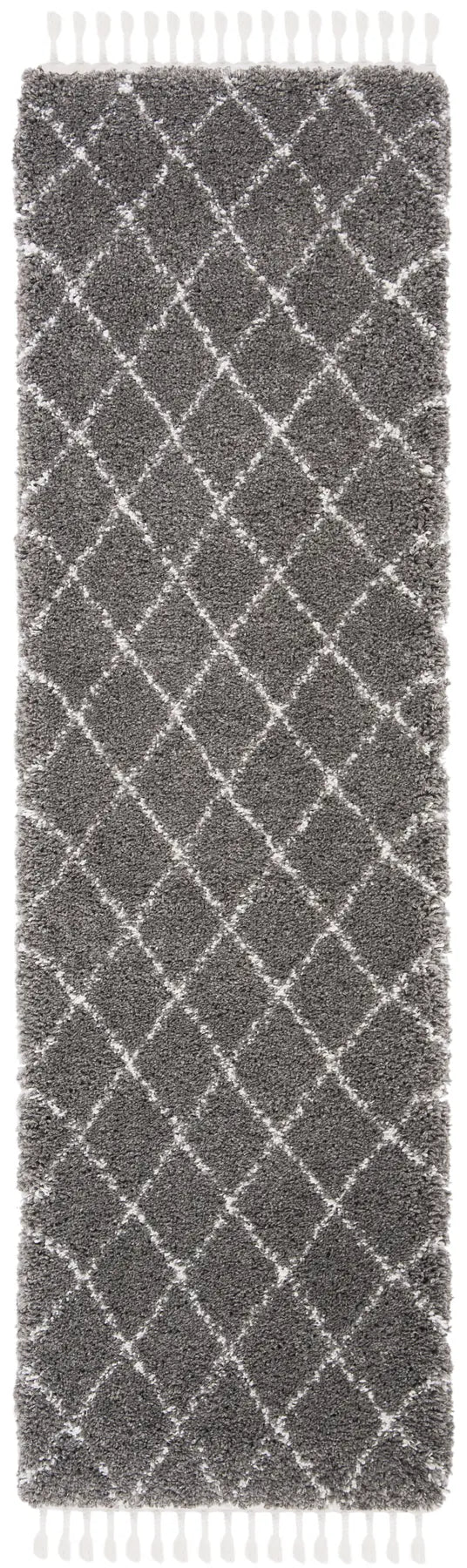 Safavieh Moroccan Fringe Shag 2'-2" x 8'-0" Rug in Grey / Ivory