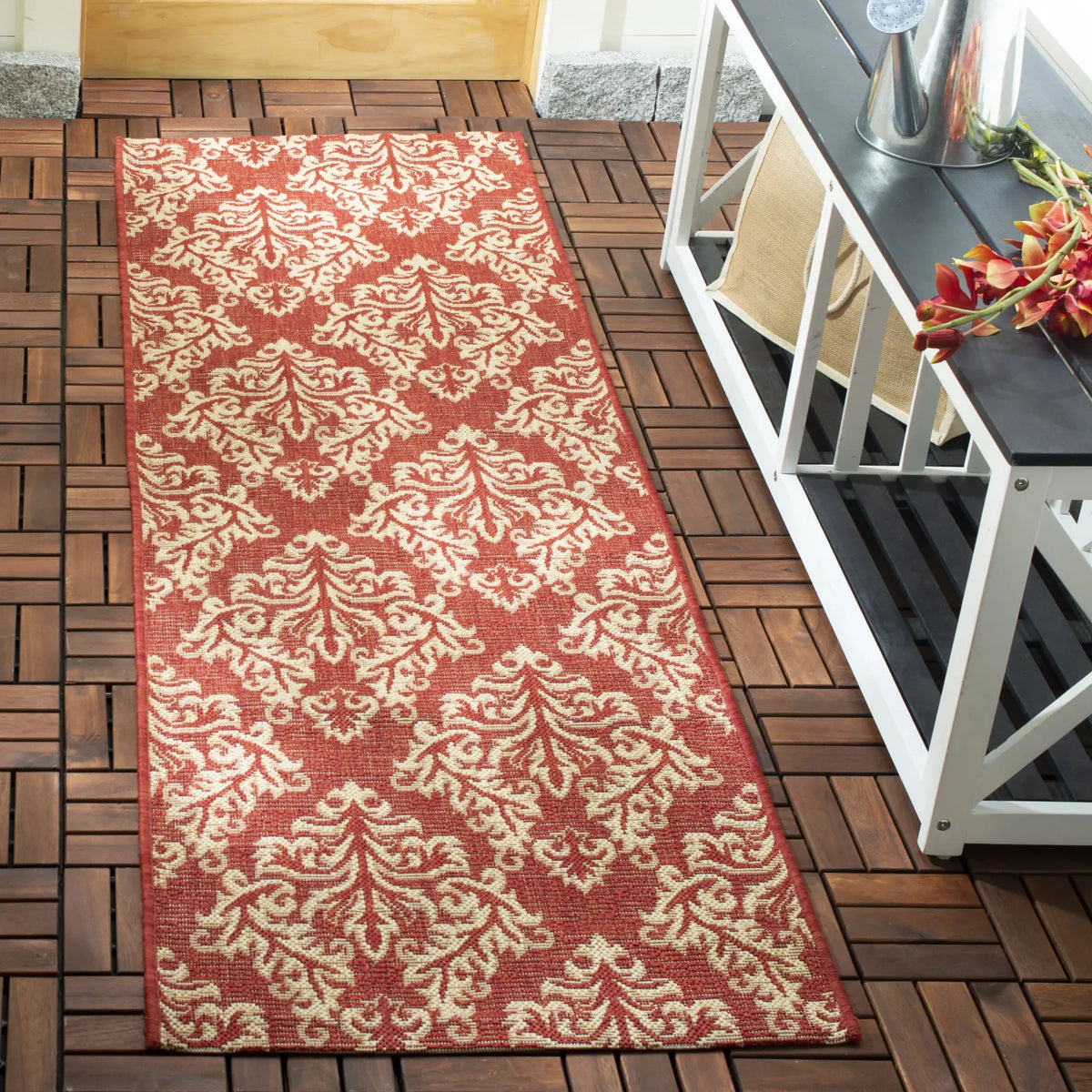 Safavieh Courtyard 2'-3" x 10'-0" Rug in Red / Creme