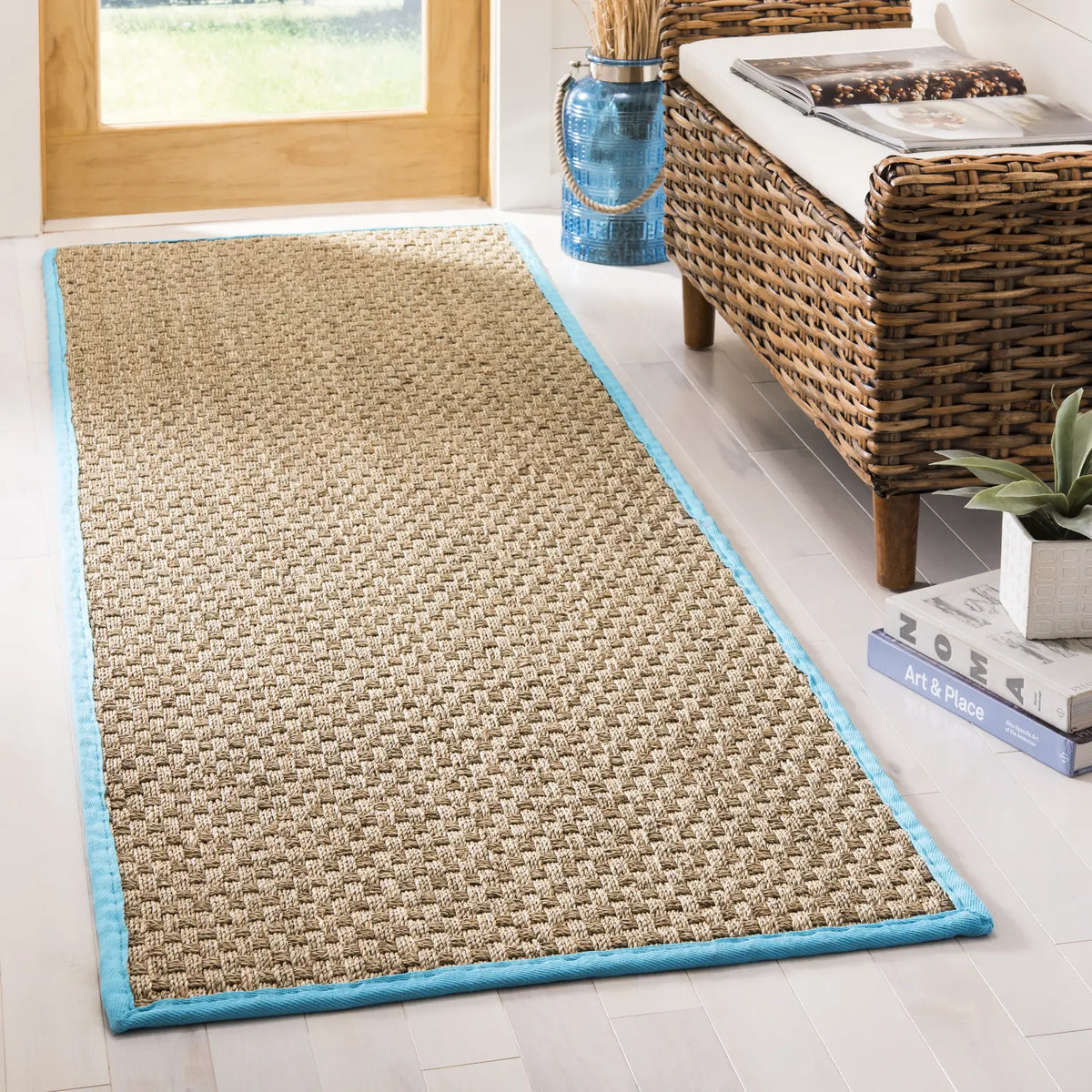 Safavieh Natural Fiber 2'-6" x 10'-0" Rug in Natural / Turquoise
