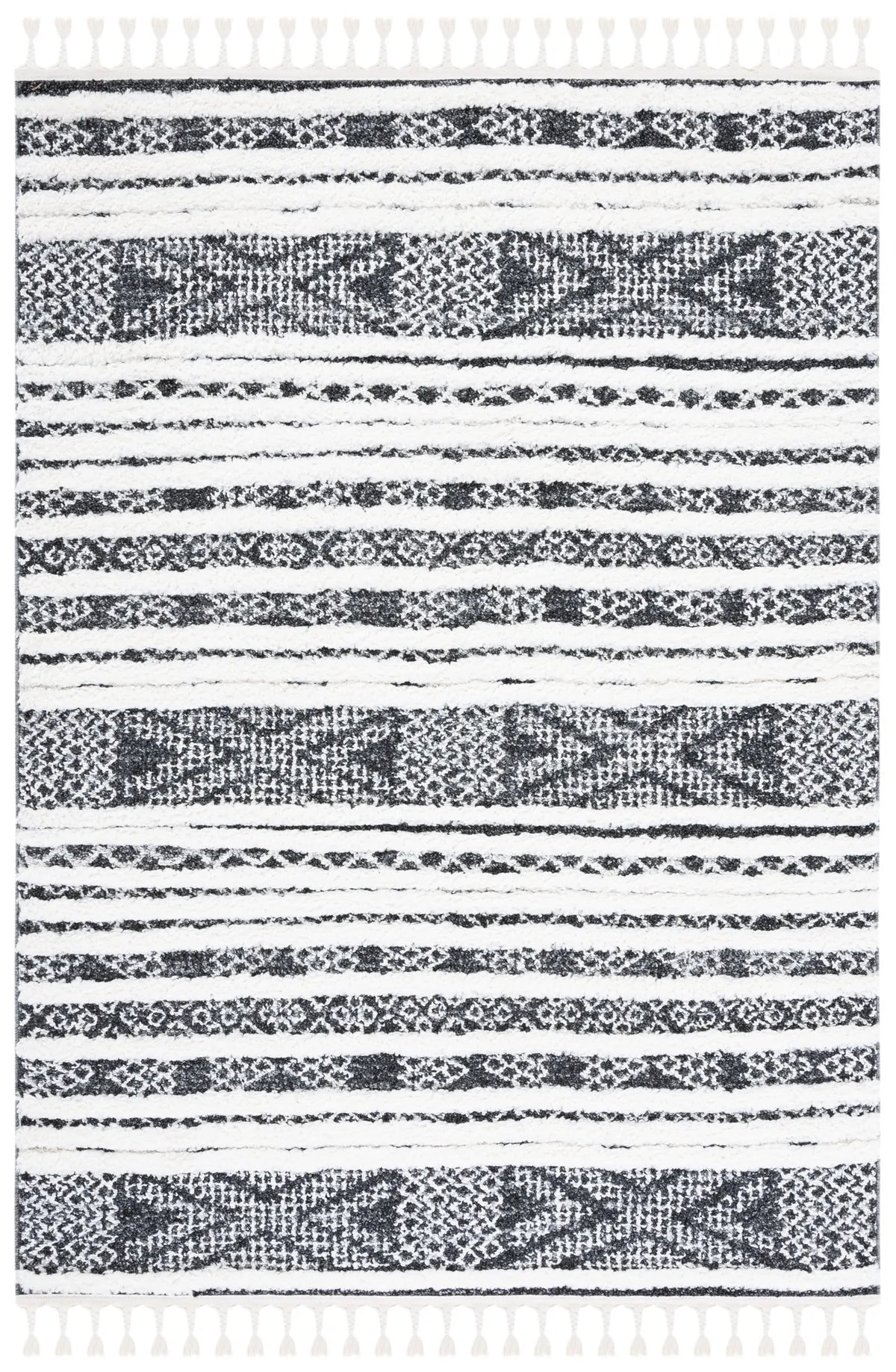 Safavieh Moroccan Tassel Shag 4'-0" x 6'-0" Rug in Black / Ivory