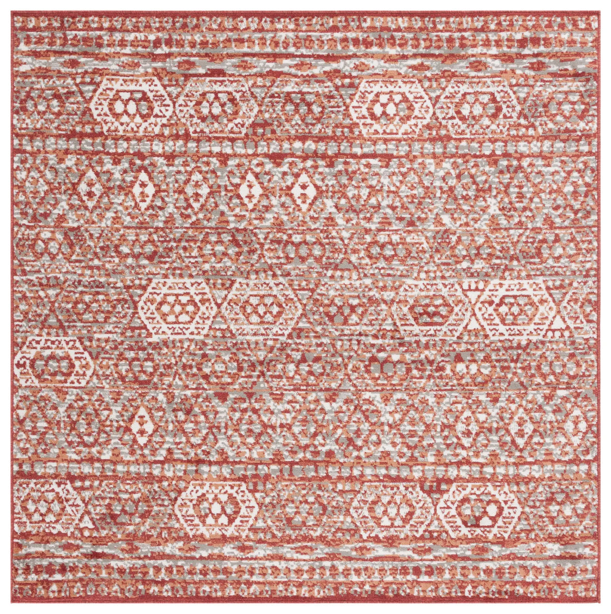Safavieh Pyramid 6'-7" x 6'-7" Rug in Rust / Ivory Grey