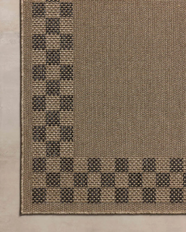 Chris Loves Julia x Loloi Providence PRC-01 Natural / Charcoal Rug - corner on wood