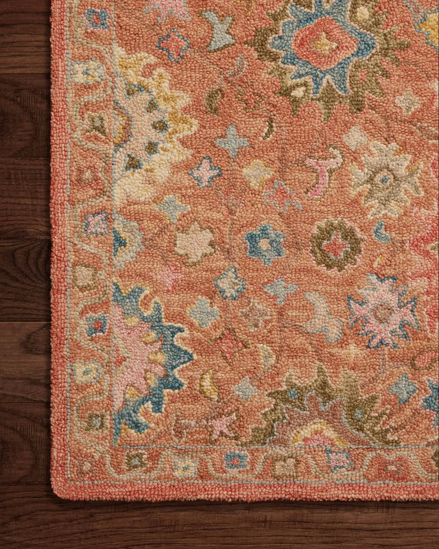 Loloi Padma Pma-05 Terracotta/Multi Rug - corner on wood
