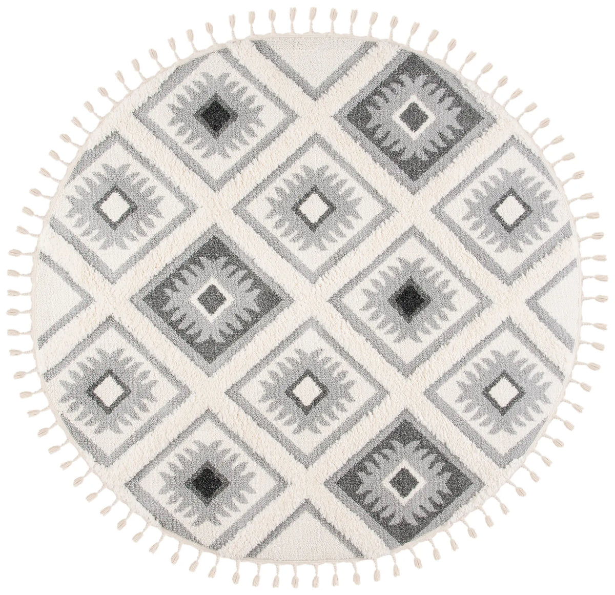 Safavieh Moroccan Tassel Shag 6'-7" x 6'-7" Rug in Ivory / Grey