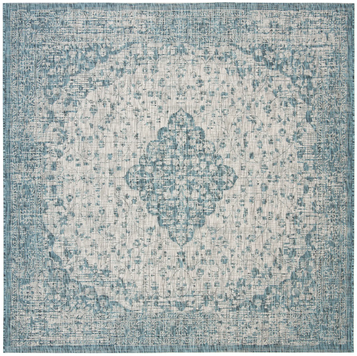 Safavieh Courtyard 6'-7" x 6'-7" Rug in Teal / Cream