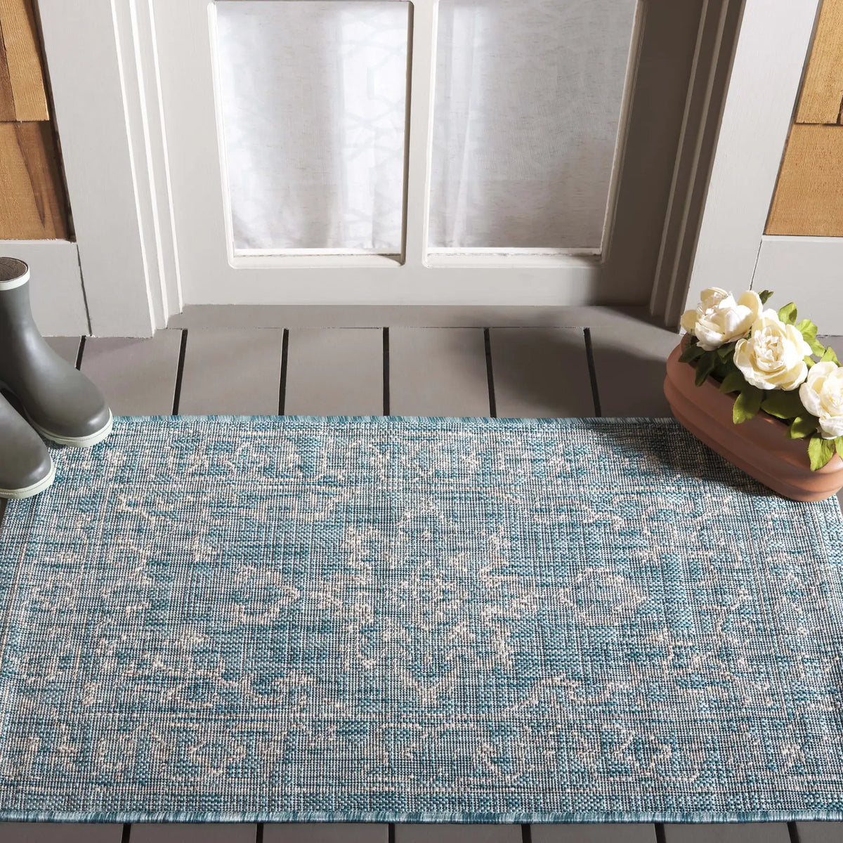 Safavieh Courtyard 2'-0" x 3'-7" Rug in Aqua / Grey