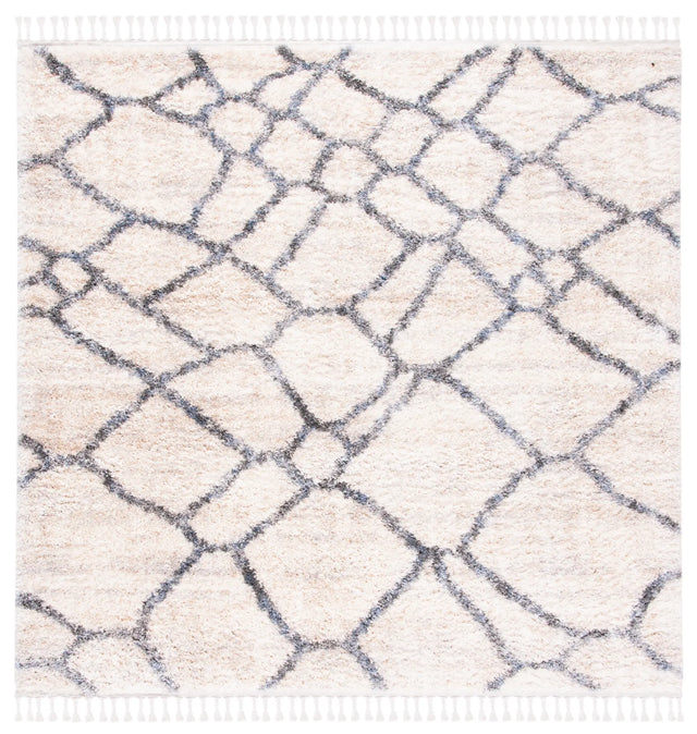 Safavieh Berber Fringe Shag 6'-7" x 6'-7" Rug in Cream / Grey