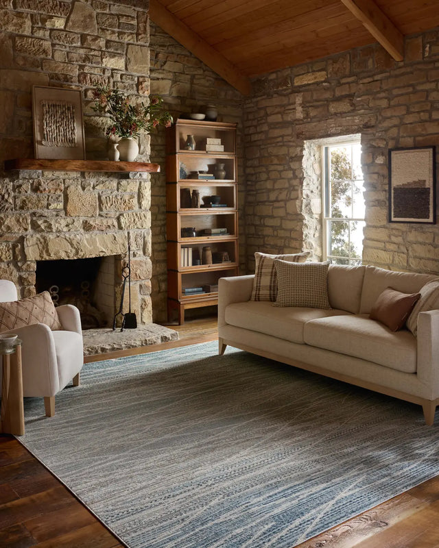 Loloi Townes TOW-07 Natural / Sky Rug - room scene 3