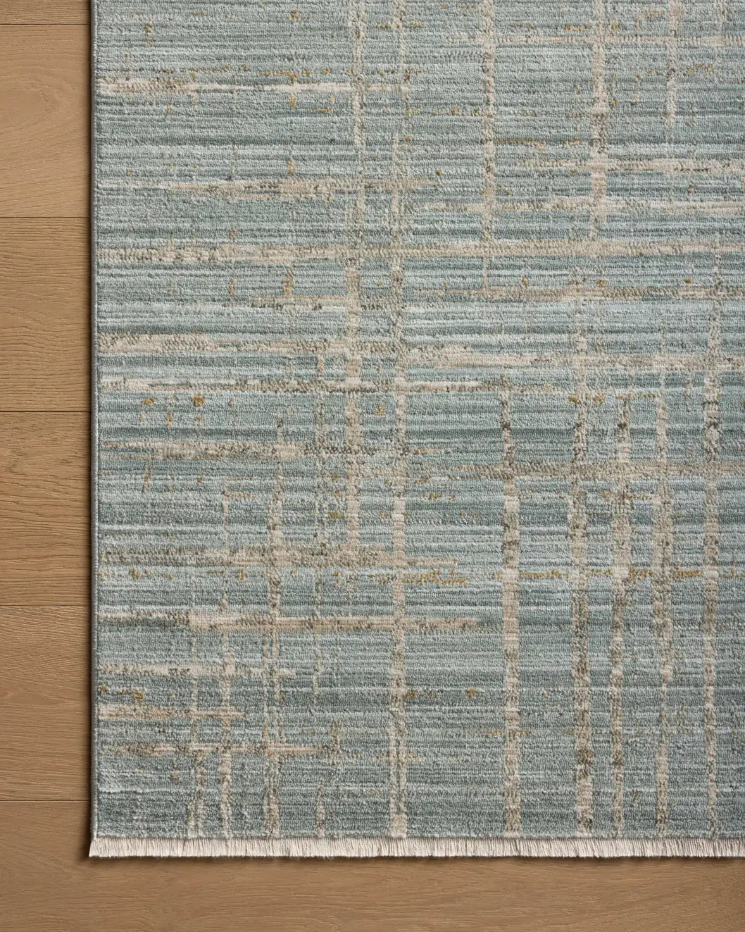 Loloi Wade Wae-03 Spa/Sand Rug - corner on wood