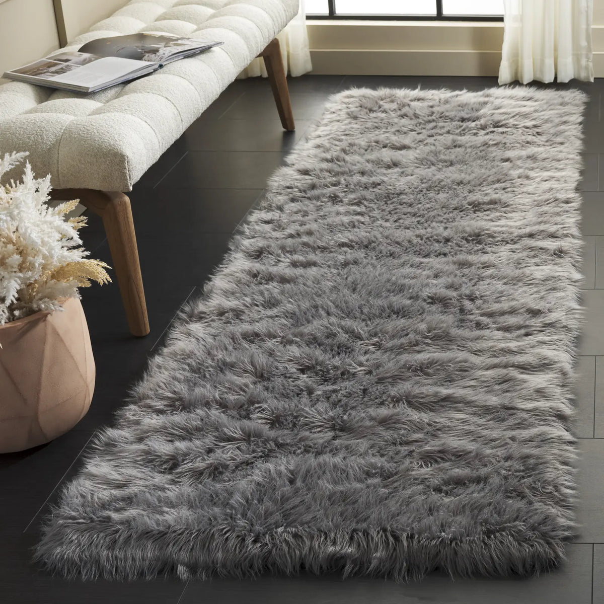 Safavieh Faux Sheep Skin 2'-6" x 8'-0" Rug in Grey