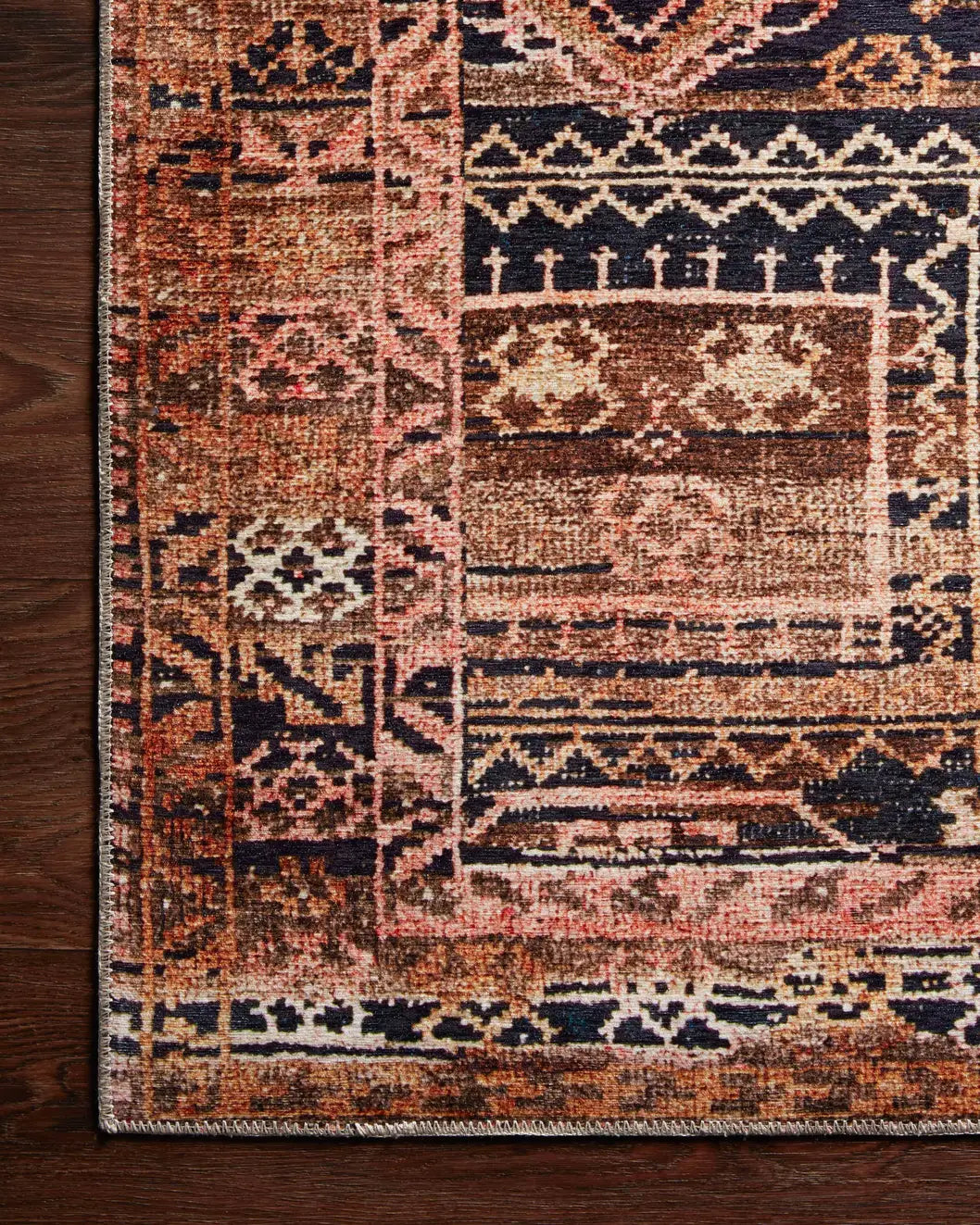 Loloi Layla Lay-14 Mocha/Blush Rugs - corner on wood