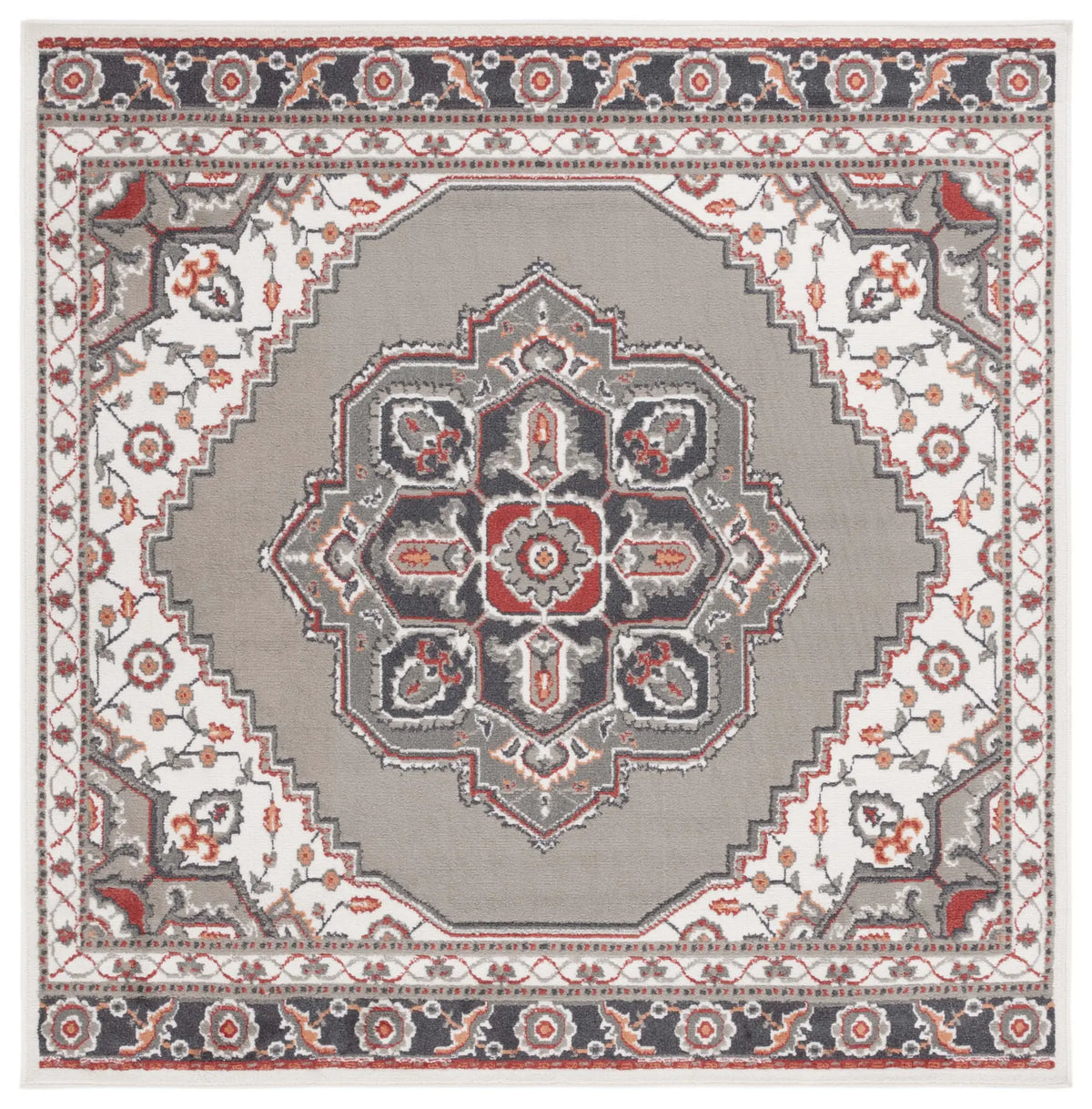 Safavieh Pyramid 6'-7" x 6'-7" Rug in Grey/Ivory / Rust