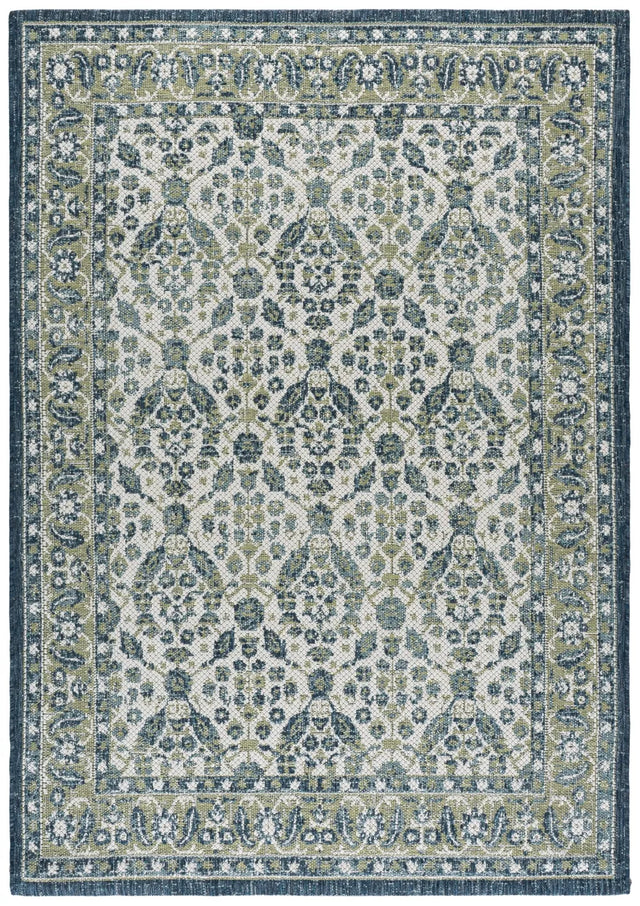 Safavieh Courtyard 6'-7" x 9'-6" Rug in Green Ivory / Navy Light Blue