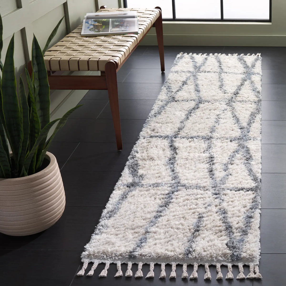 Safavieh Berber Fringe Shag 2'-0" x 8'-0" Rug in Cream / Grey