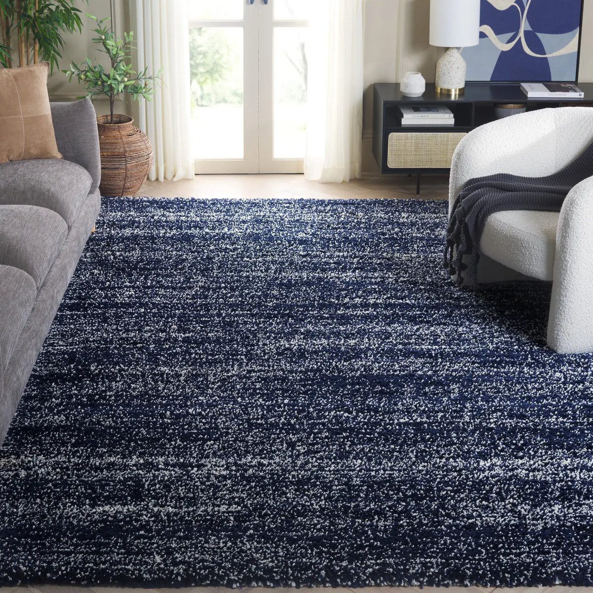 Safavieh Hudson Shag 10'-0" x 14'-0" Rug in Navy / Ivory