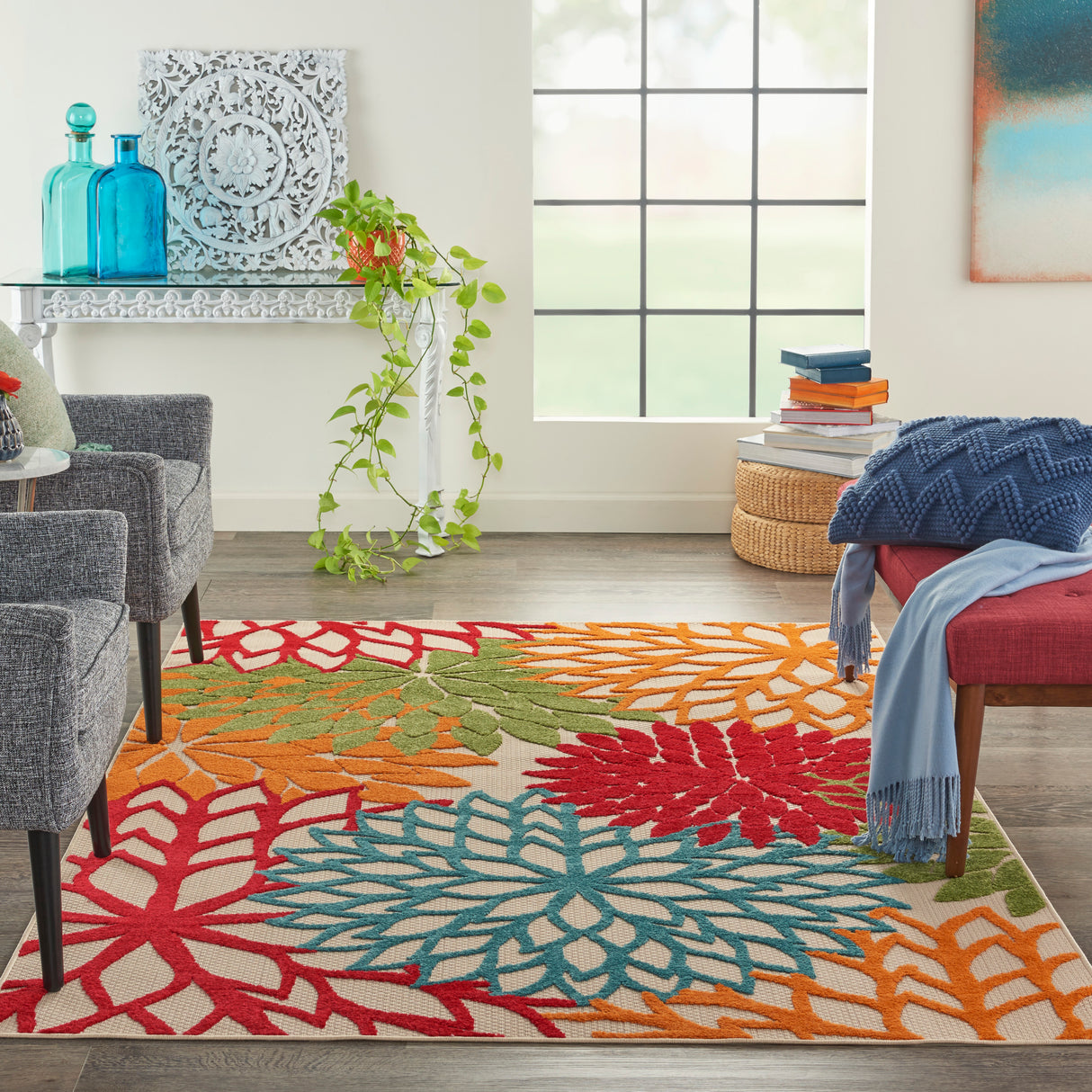 Nourison Aloha ALH05 Machine Made Green Rug